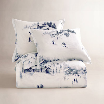 Eucalyptus White Gray Lyocell Ski Season Print Rustic Cabin Lodge Duvet Cover Set