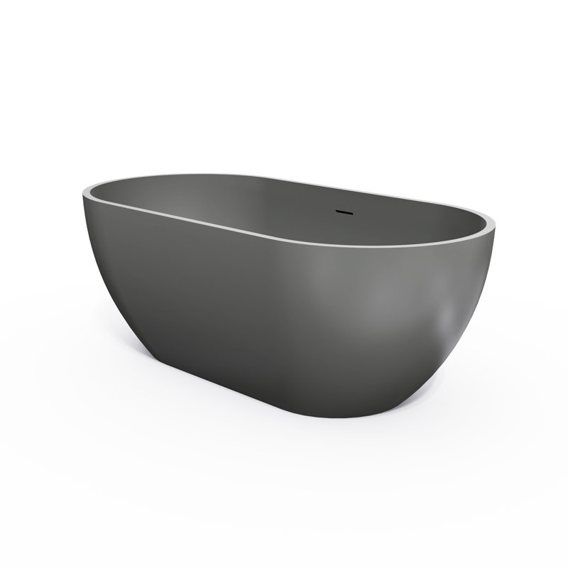 59 Inch Modern Freestanding Solid Surface Bathtub with Center Drain, Matte Gray