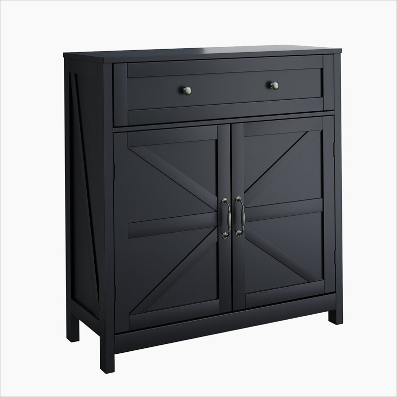 Farmhouse Storage Cabinet with Drawer and Adjustable Shelf, Kitchen Cabinet with Walnut Countertop, Modern Coffee Bar Console Cabinet for Kitchen, Dining Room, Bathroom, Entryway
