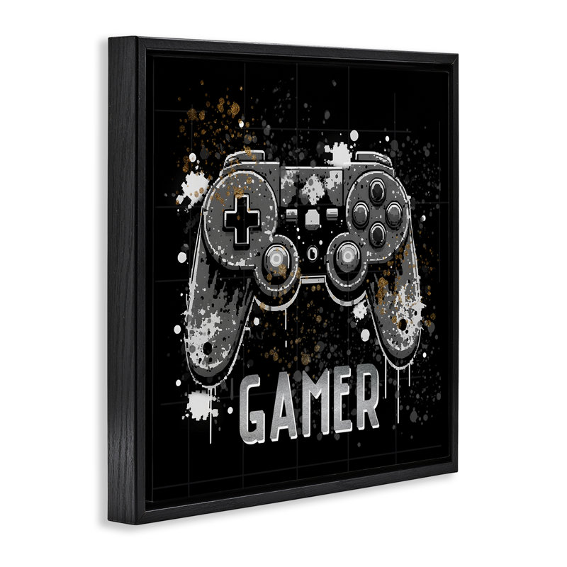 "Pixel Style Gamer", art mural sur toile flottante par Kim Allen, Cadre flottant noir de jais, H 18 po x l 18 po