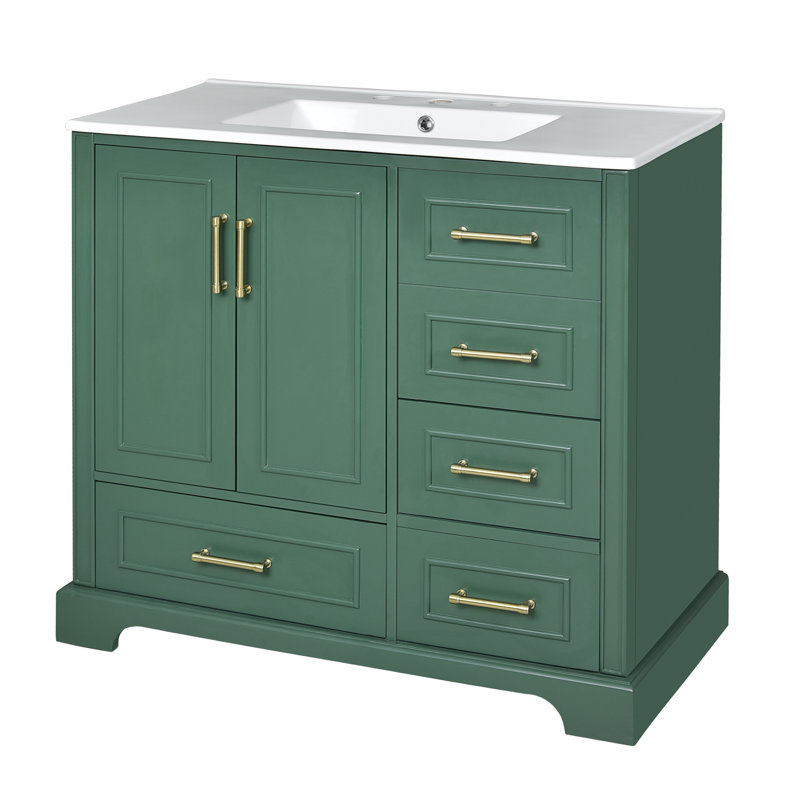 36'' Single Bathroom Vanity With Ceramics Top, Green