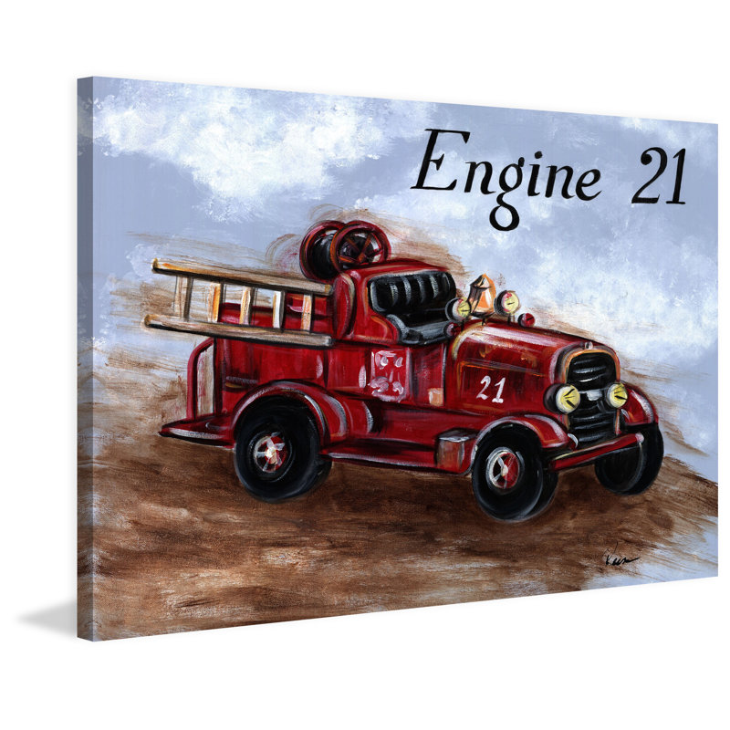 "Fire Engine" by Reesa Qualia Painting Print on Wrapped Canvas, 30" H x 45" W x 1.5" D