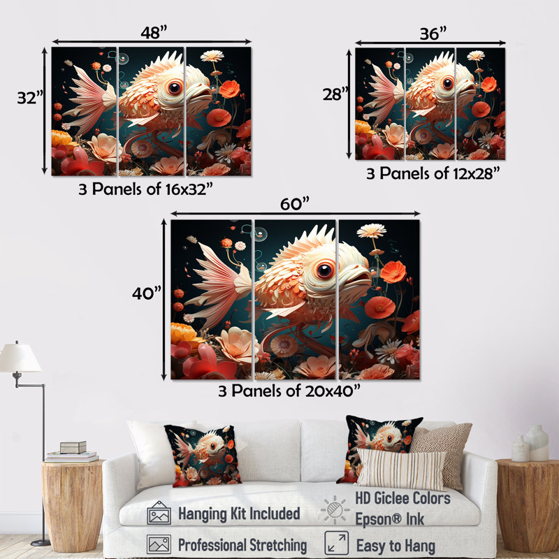 Art mural surréel de poisson sous-marin II, H 40 po x l 60 po