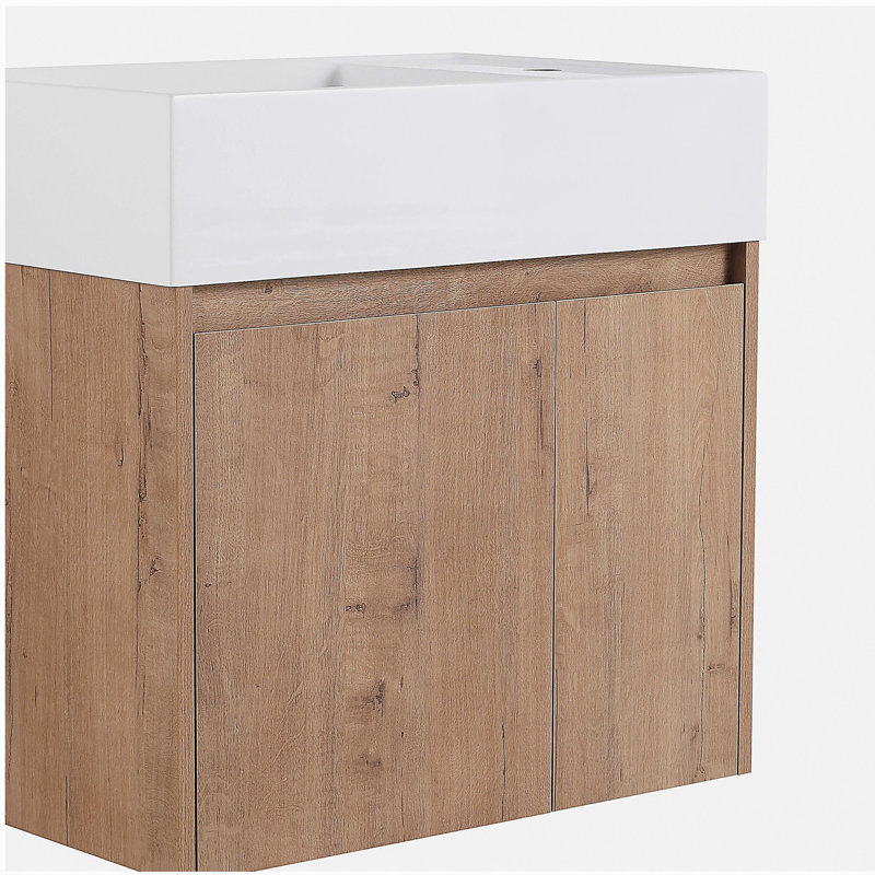 Armoire de salle de bain 24 po avec lavabo, portes et fixation flottante pour petite salle de bain, Imitation chêne, 24"