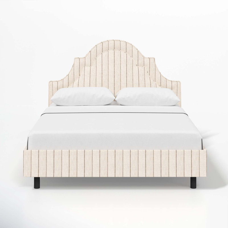 Knipe Upholstered Scalloped Bed, Queen, Fritz Charcoal Stripe