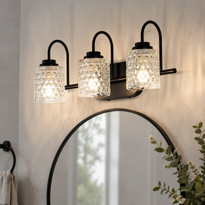 Luminaire de salle de bain 3 lumières à intensité variable avec abat-jour en verre