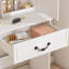 Mini coiffeuse moderne avec miroir éclairé à DEL et rangement dissimulé, tabouret rembourré, bureau de coiffeuse à luminosité réglable, tablettes à l'épreuve de la poussière à plusieurs niveaux