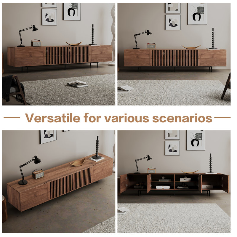 Walnut TV Stand with Storage for Living Room, Media Unit with Cable Management & Carbon Steel Legs Fast Dispatch From UK Warehouse – Dispatched Within 2 Days