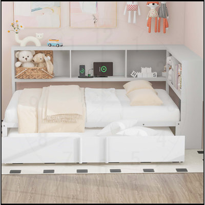 Lit de jour double en métal avec lit gigogne, armoires de rangement et ports USB pour les maisons minimalistes modernes