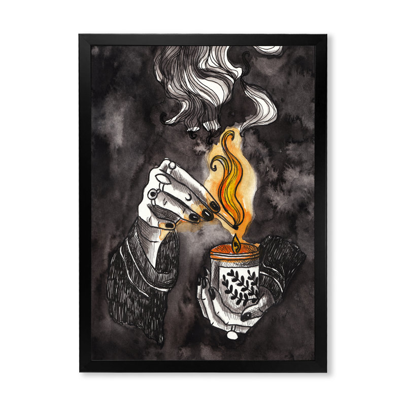 Steampunk Girl Burning A Candle - œuvre d'art sur toile rétro, Toile avec cadre photo noir, H 20 po x l 12 po x P 1 po