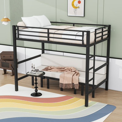Bunk Bed with Pull-Out Convertible Sofa Bed and Safety Guardrails