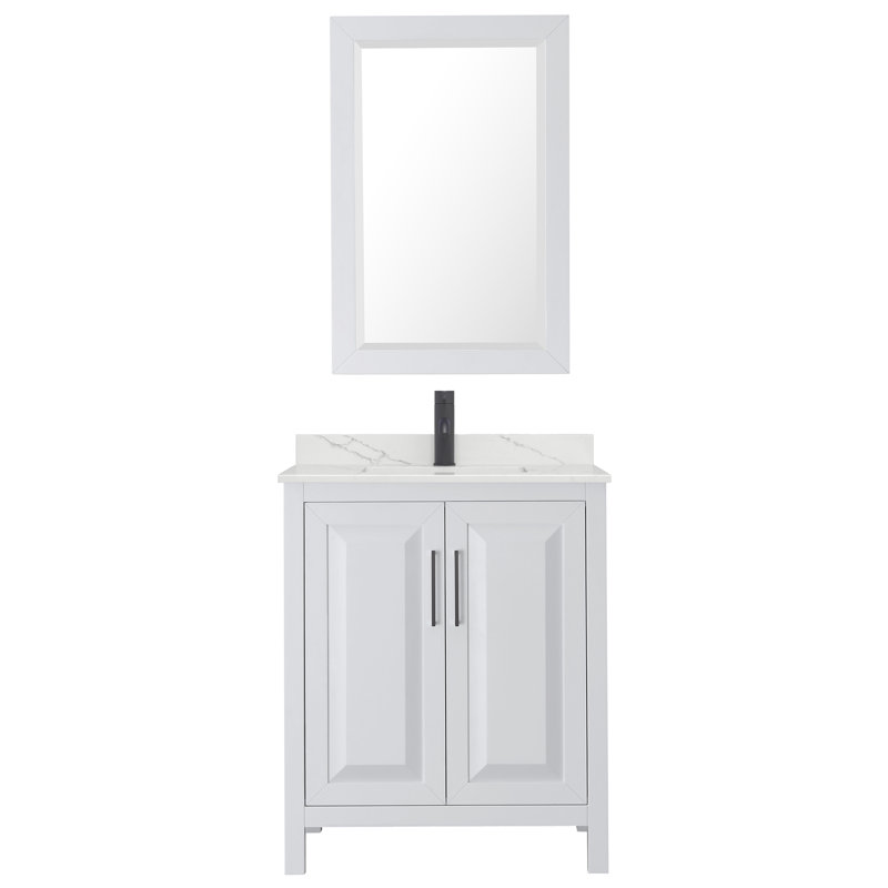 Daria 30'' W Single Vanity, White, White Cultured Marble, Matte Black