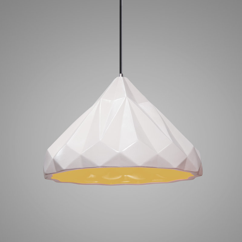 Luminaire suspendu géométrique 1 lumière Cattier, Chrome poli, Blanc mat / or champagne