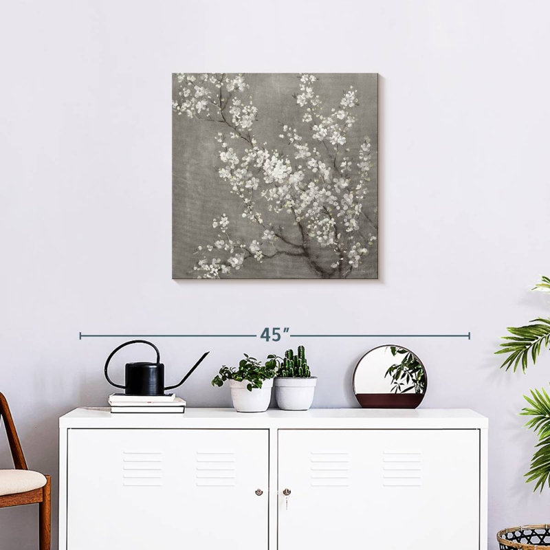 Harnek White Cherry Blossoms II On Grey, 24" H x 24" W