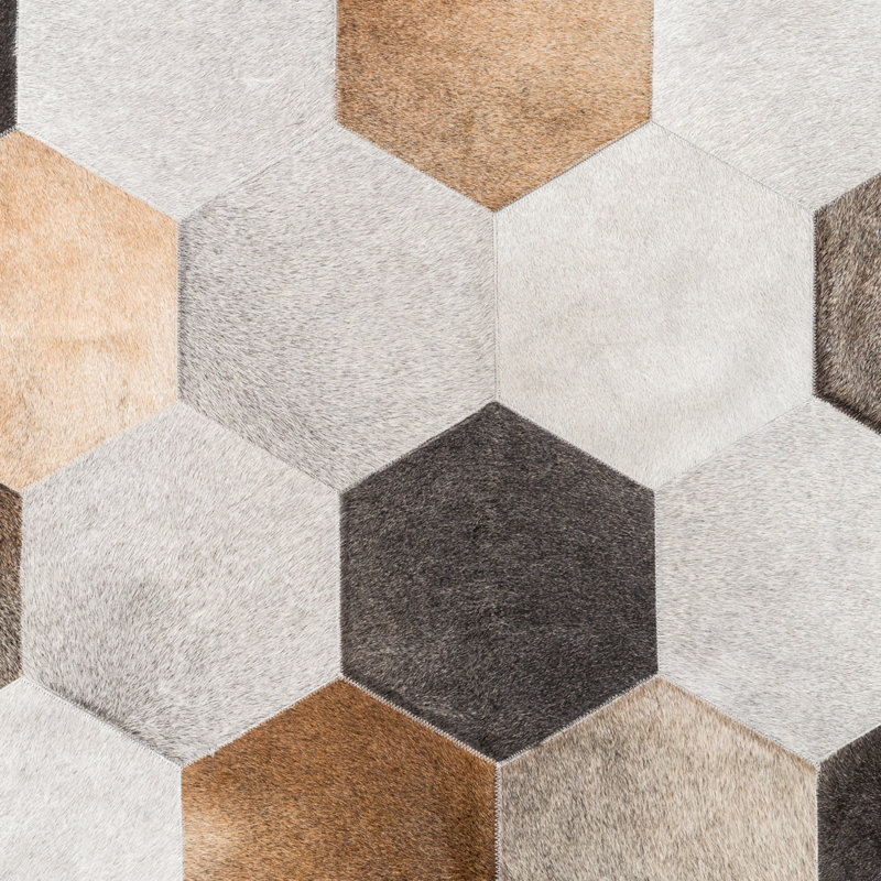 Llamativo Cowhide Geometric Area Rug in Brown, Runner 3'2" x 13'1"