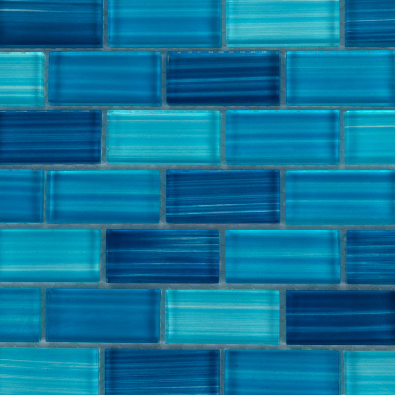 Swimming Pool Series 1" x 2" Straight Edge Glass Mosaic Tile, Beachside Blue