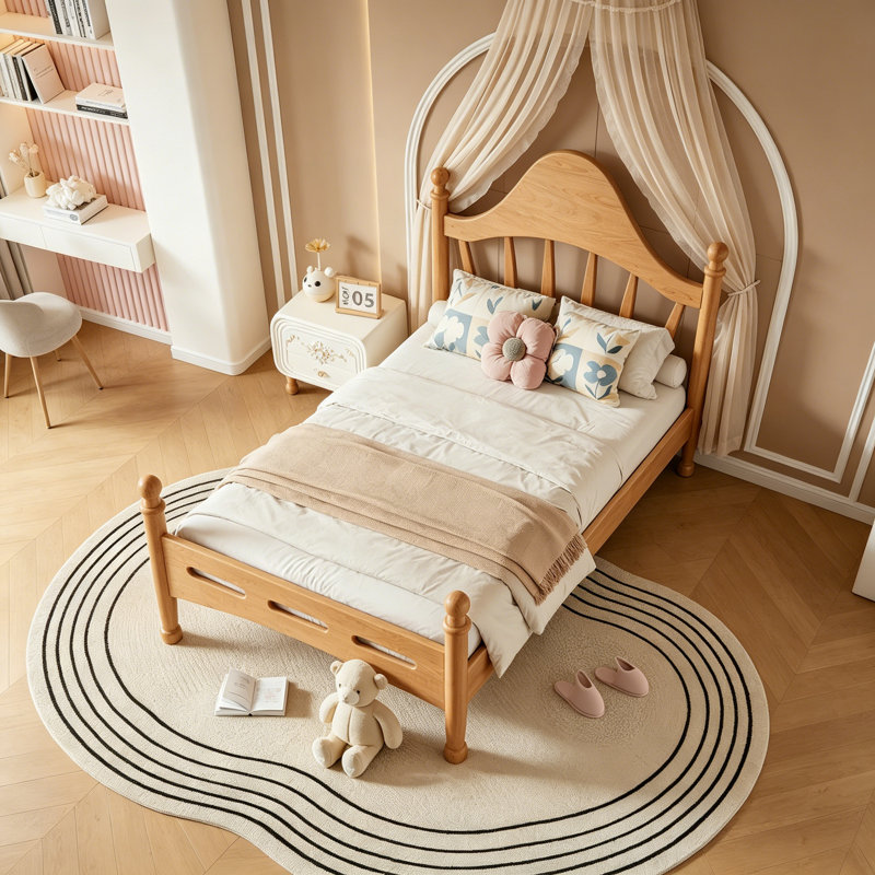 Lit plateforme simple avec tête de lit chic, structure de lit en bois massif avec support à lattes, aucun sommier tapissier requis et conception basse à terre, naturel