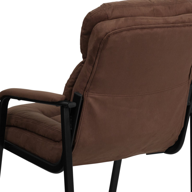 Executive Side Reception Chair with Lumbar Support and Sled Base, Brown Microfiber
