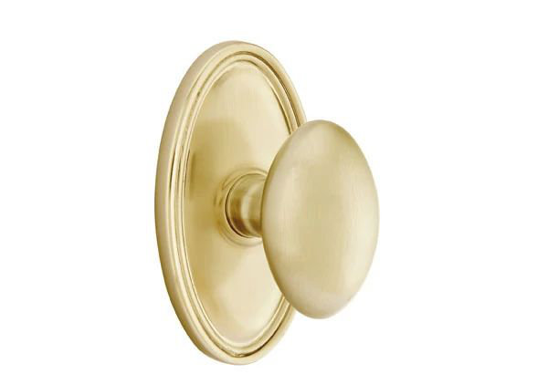Emtek Privacy Interior Mortise Set w/ Oval Rosette & Egg Knob (RH), Satin Brass