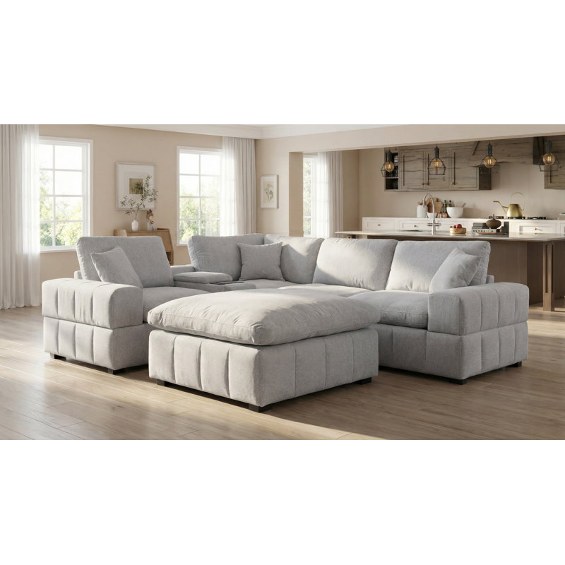 Canapé modulaire en chenille 6 pièces 5 pièces 5 places, Light Gray Polyester;Chenille