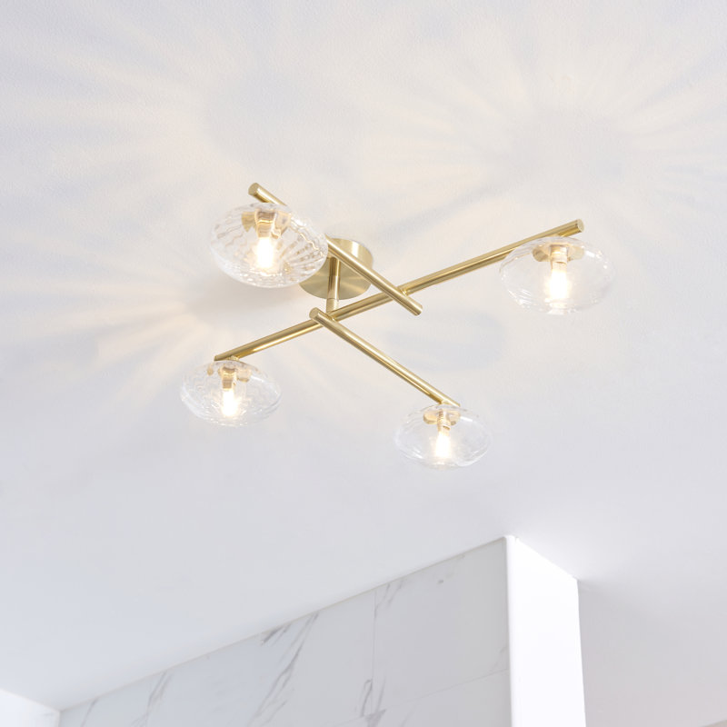 Myakka Glass Semi Flush Mount, Satin Brass, Transparent