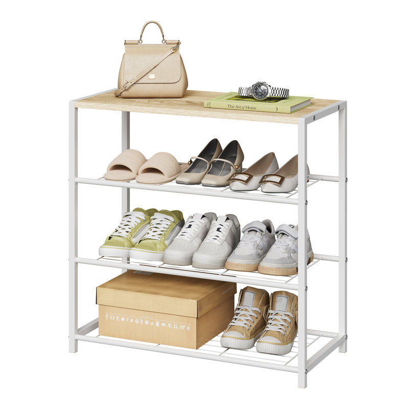 9 Pair Shoe Rack, Light Woodlook+White