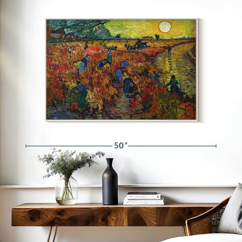 Vignes rouges à Arles, 40 po x 27 po, Cadre flottant blanc