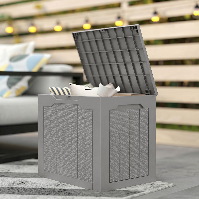 Outsunny 97L Plastic Garden Storage Box with Handles Waterproof, Khaki