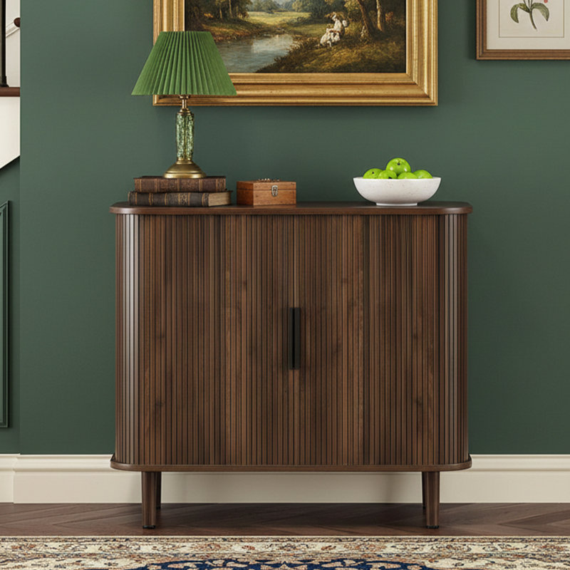 Buffet de style Mid-Century moderne 32 "avec portes coulissantes Tambour et pieds réglables - Noyer