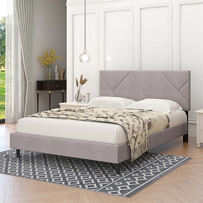 Lit plateforme, Double, Beige clair