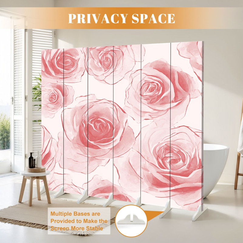 Cloison pliante 6 panneaux paravent à motif d'aquarelle à motif floral roses, 6, H 71 po x l 96 po x P 1 po