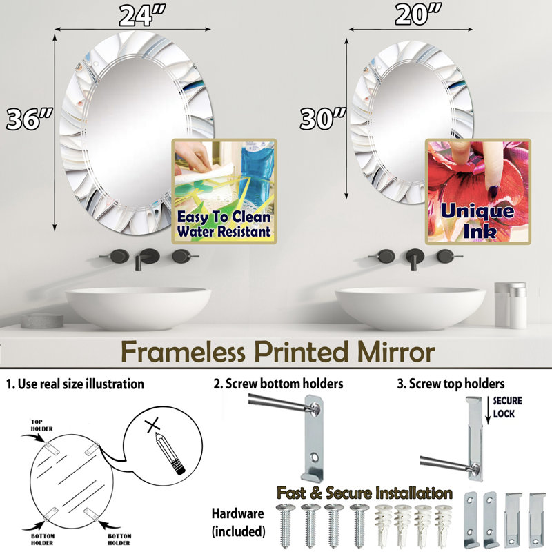 Miroir mural ovale, miroir décoratif moderne - Oluwatoni, 30 po x 20 po