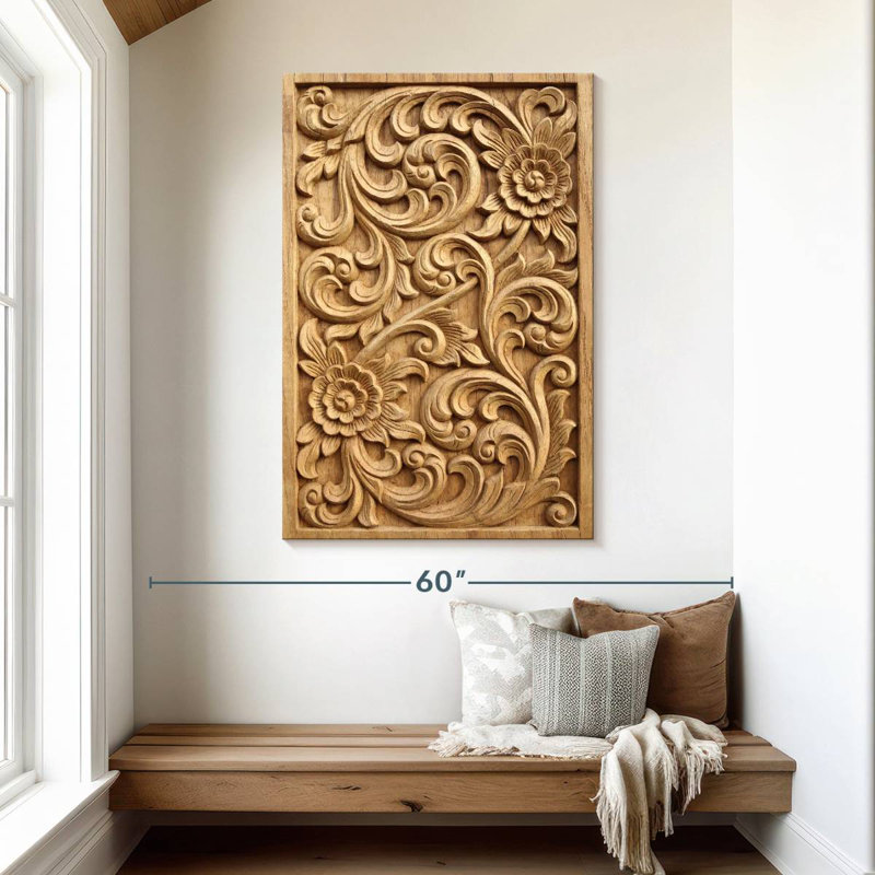 Senne Floral Carved Wood, 48" H x 32" W