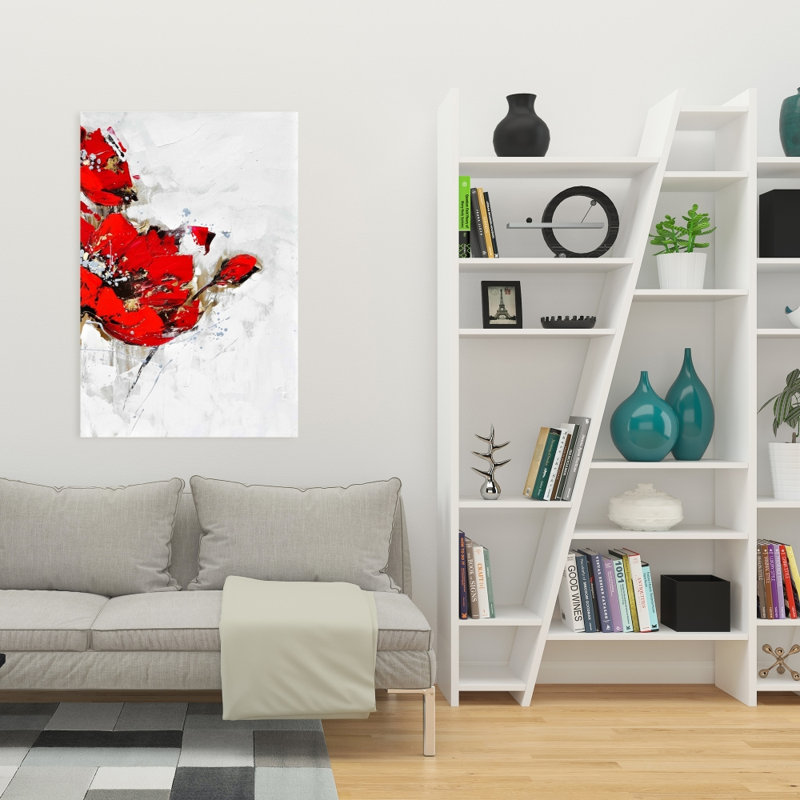 Toile abstraite à fleurs rouges | Décoration florale contemporaine