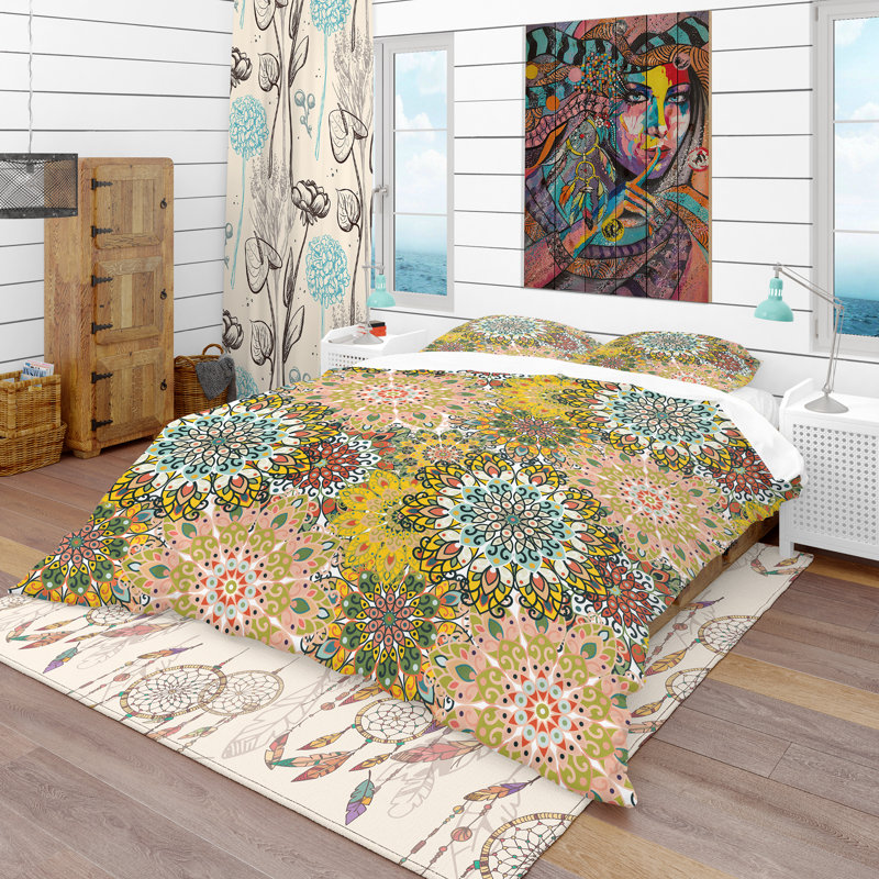 Ensemble de housse de couette bohème et éclectique, Housse simple + 1 taie décorative