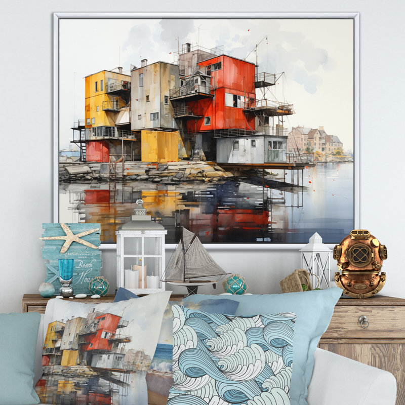 Port Urban Waterfront sur toile, H 24 po x l 32 po x P 1 po, Cadre flottant blanc