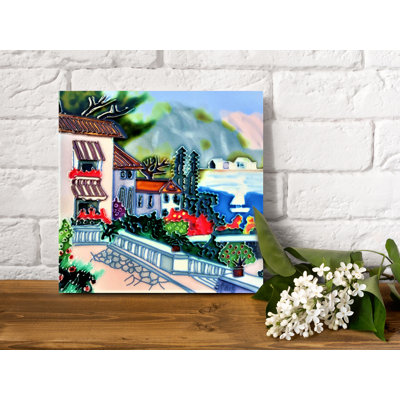 8'' x 8'' Glossy Hand Painted Ceramic Decorative Accent Tile