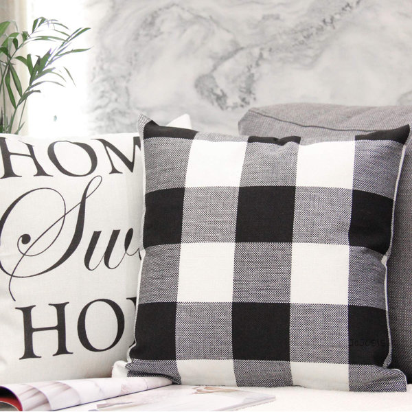 Decorative Throw Pillow Set, Soft Corduroy Striped Velvet & Buffalo Checker Plaid Farmhouse Cushion Series Bundle, for Sofa Couch Bedroom, Coffee, 18