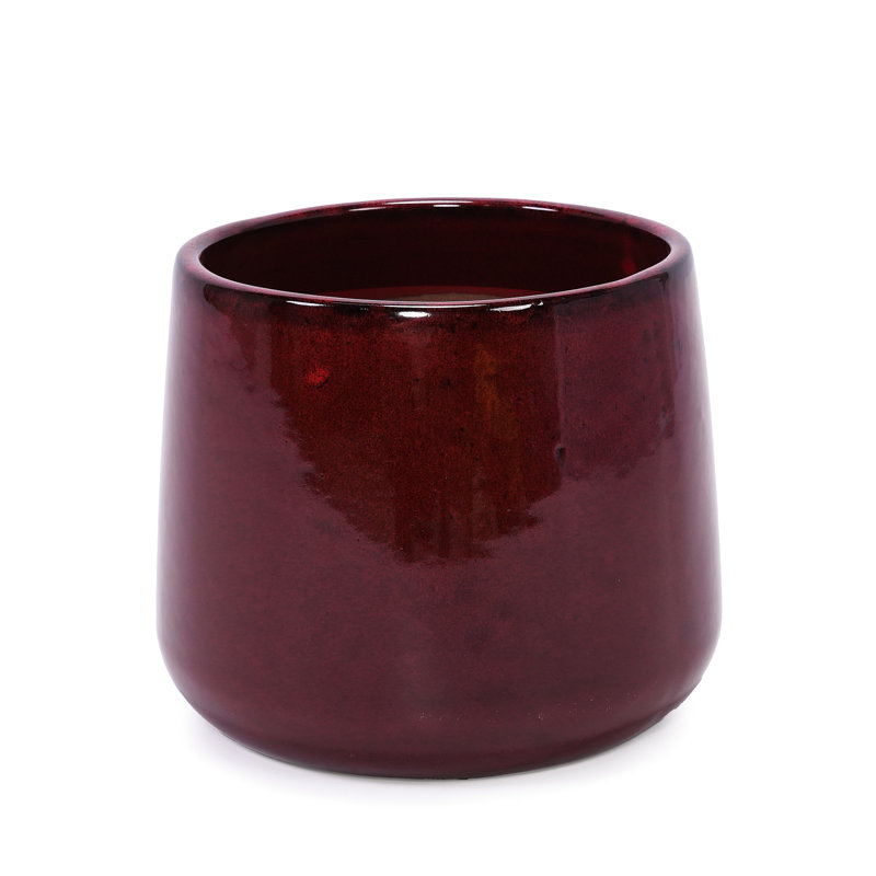 4 Pieces Ceramic Flowerpot, Bean Paste Red, Contemporary, Patio, Garden, Windowsills, Frost - , High Gloss Surface Planter Pot, Versatile, Modern Finish, Drainage Hole