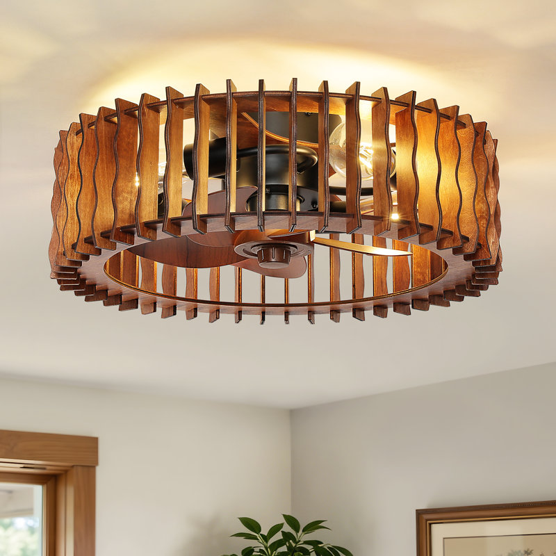Ventilateur de plafond en bois 20 po Mid-Century moderne avec lumière et télécommande inclus pour le salon et la chambre à coucher