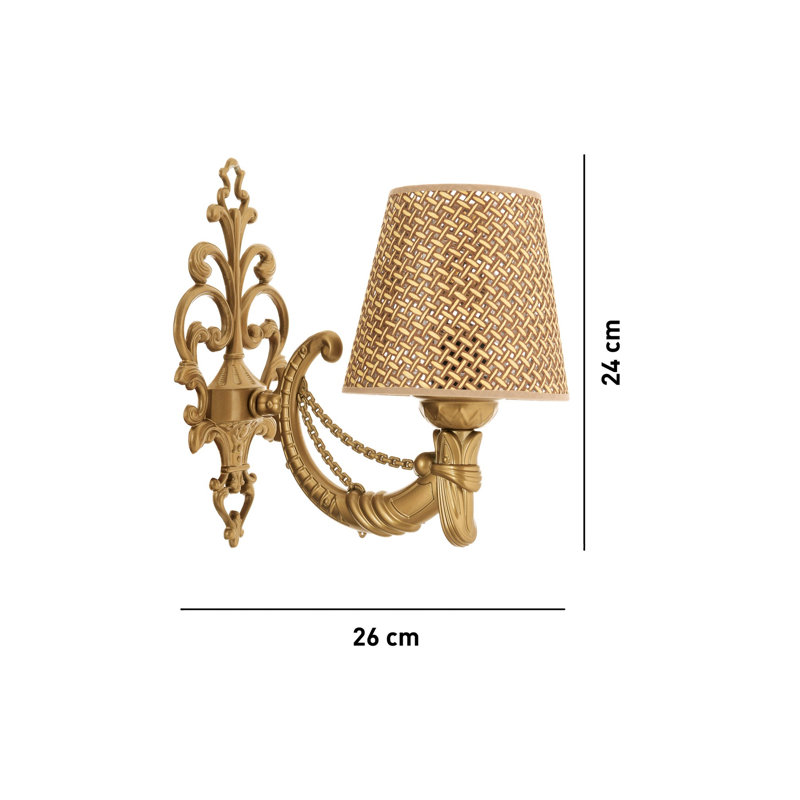 Lampe murale élégante avec corps en métal, finition naturelle et dorée, 9,8 po x 3,9 po x 5,1 po | 1 x douille E27 de 40 W maximum (ampoule non incluse) | Éclairage élégant pour la décoration intérieure, classé IP20, parfait pour le salon et la chambre à coucher