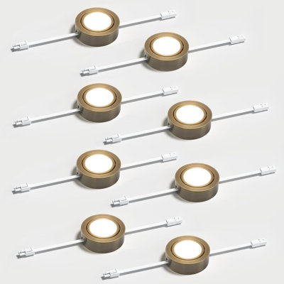 Ensemble de 8 lumières DEL rondes pivotantes en bronze, câblées ou à brancher, à intensité variable, connectables, blanc chaud 3000K, pour tablette de placard de cuisine