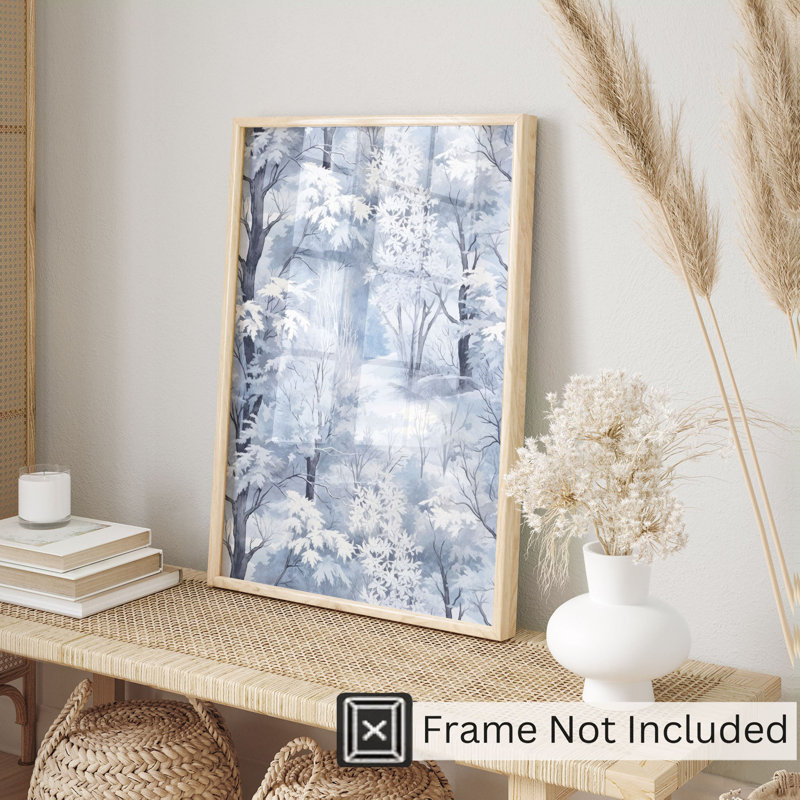 «Holiday Blue Winter Forest Trees VI», reproduction d'art moderne sans cadre