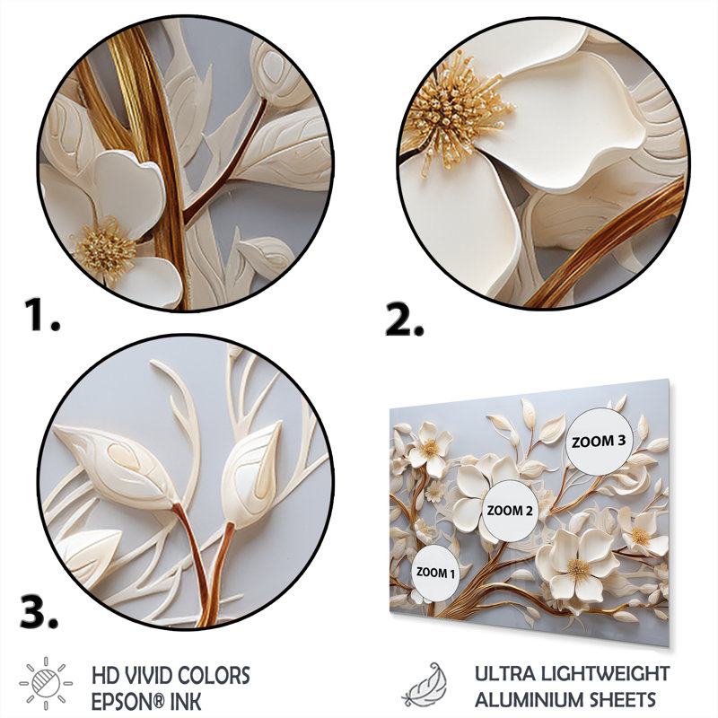 White Orchid Tree Garden Of Branches 8 - Abstract Floral Metal Wall Art, 12" H x 20" W x 1" D