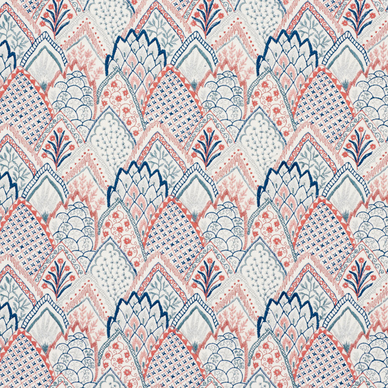 Albizia Embroidery Fabric, Delft/Rose