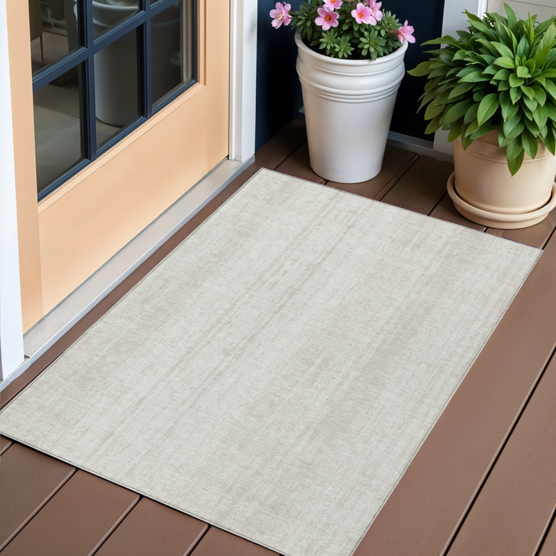 Tapis extérieur lavable rayé ivoire et beige 3 pi x 5 pi