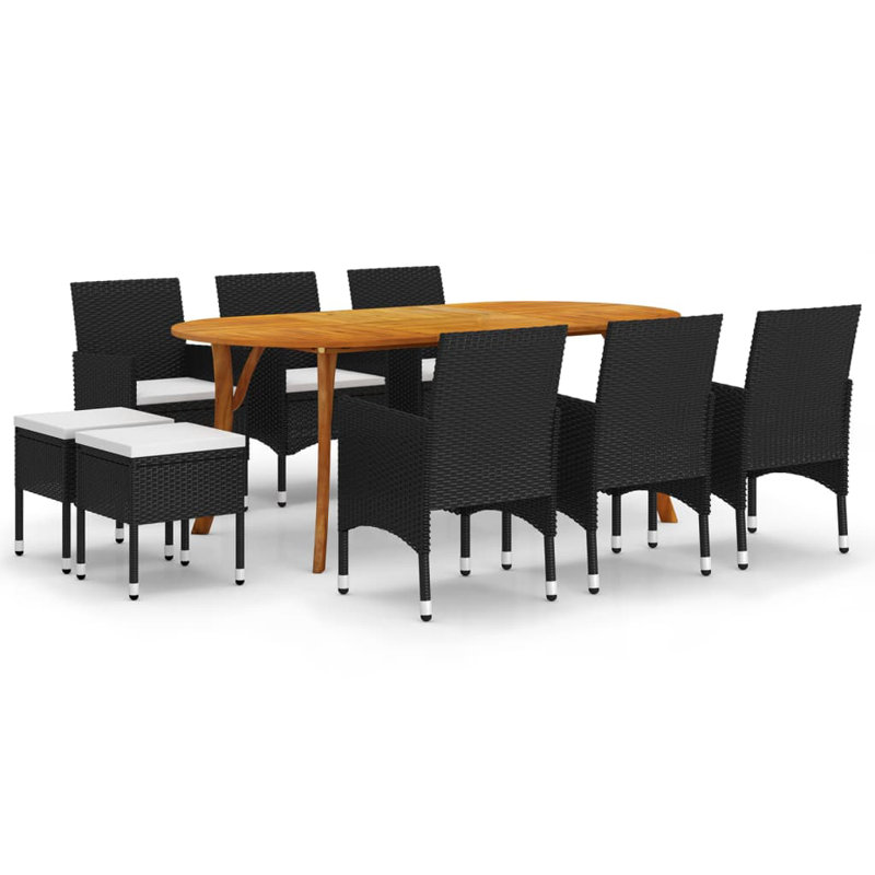  Ensemble de salle à manger 9 pièces en bois d'acacia massif noir, Blanc, crème, Noir