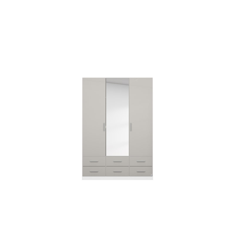 Stuttgart 3 Door Wardrobe, Alpine White/Silk Grey, 197cm H x 136cm W x 54cm D