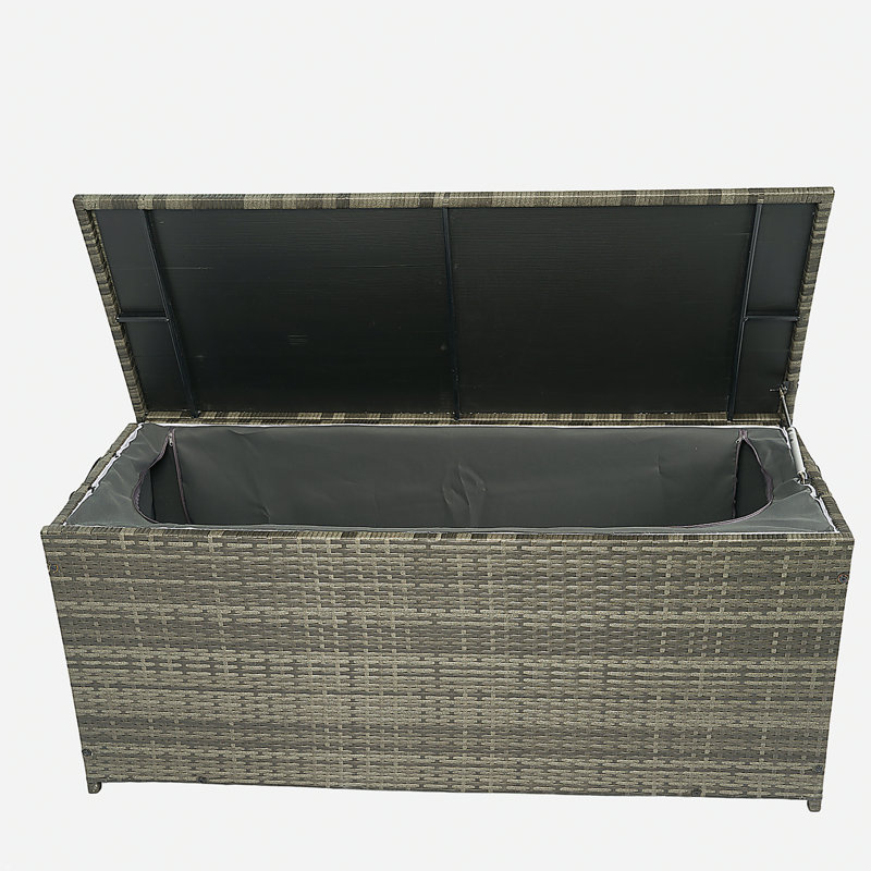 Boîte de rangement extérieure, boîtes de terrasse de patio en osier 113 gallons avec couvercle, rangement de coussins pour jouets d'enfants, oreillers, serviette en osier gris