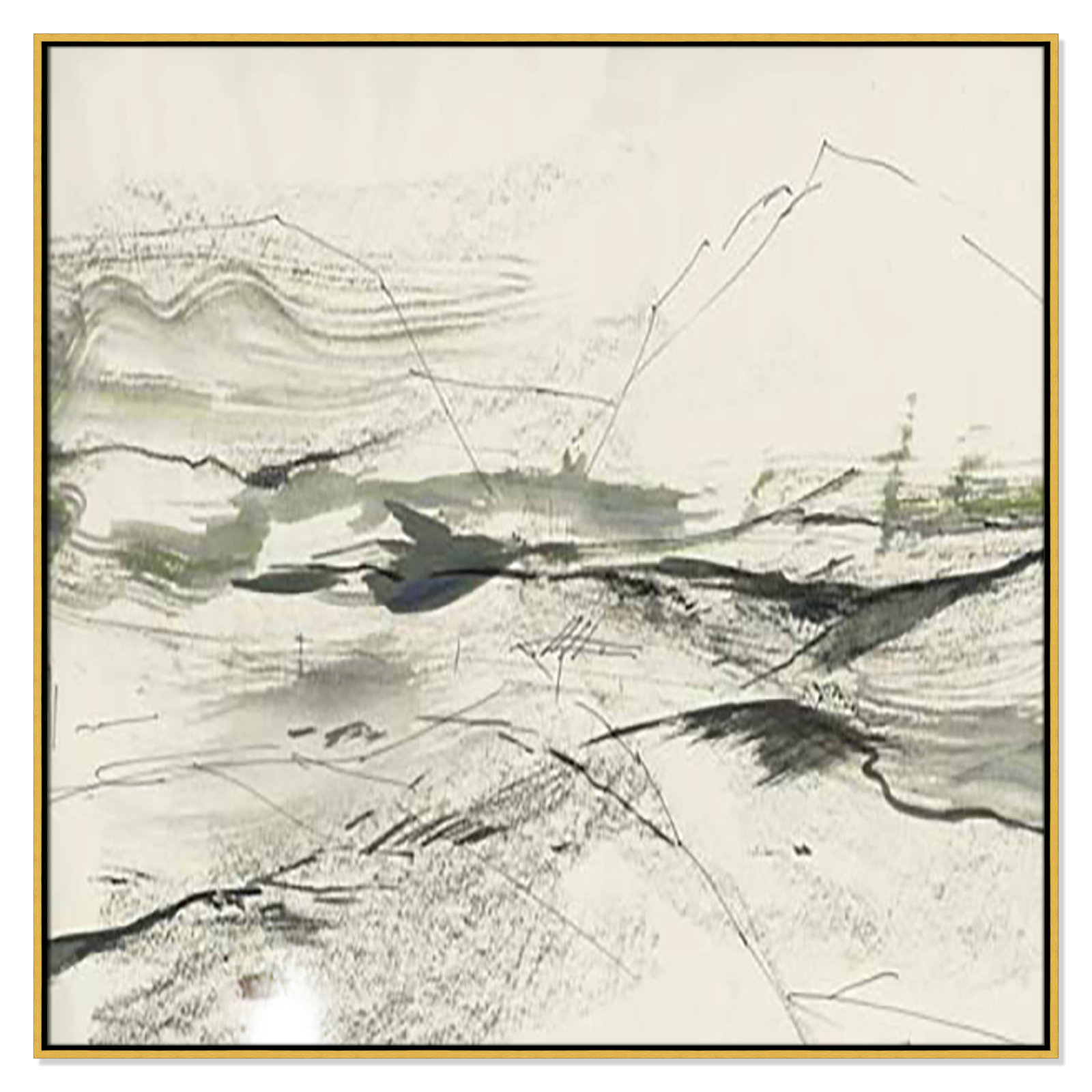 Green Sketches, 46.5" H x 46.5" W x 2" D, Gold Floater Framed